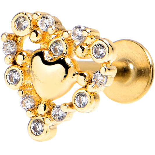16G 1/4 Clear CZ Gem Gold Tone Heart Duo Labret Tragus