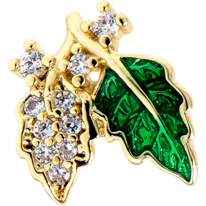 16G 5/16 Clear CZ Gem Gold Tone Leafy Beauty Labret Monroe Tragus