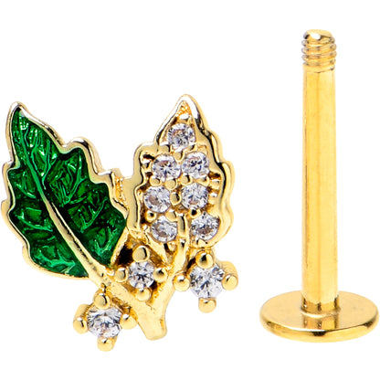 16G 5/16 Clear CZ Gem Gold Tone Leafy Beauty Labret Monroe Tragus