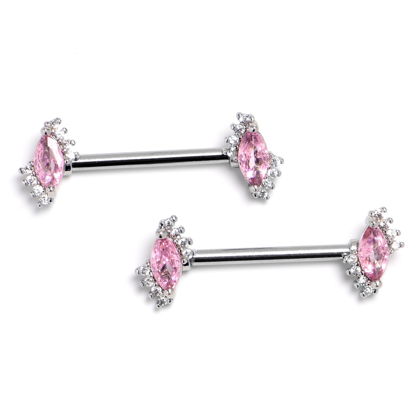 14G 9/16 Pink Gem Firey Drop Barbell Nipple Ring Set