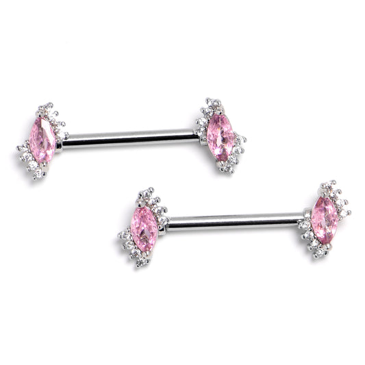 14G 9/16 Pink Gem Firey Drop Barbell Nipple Ring Set