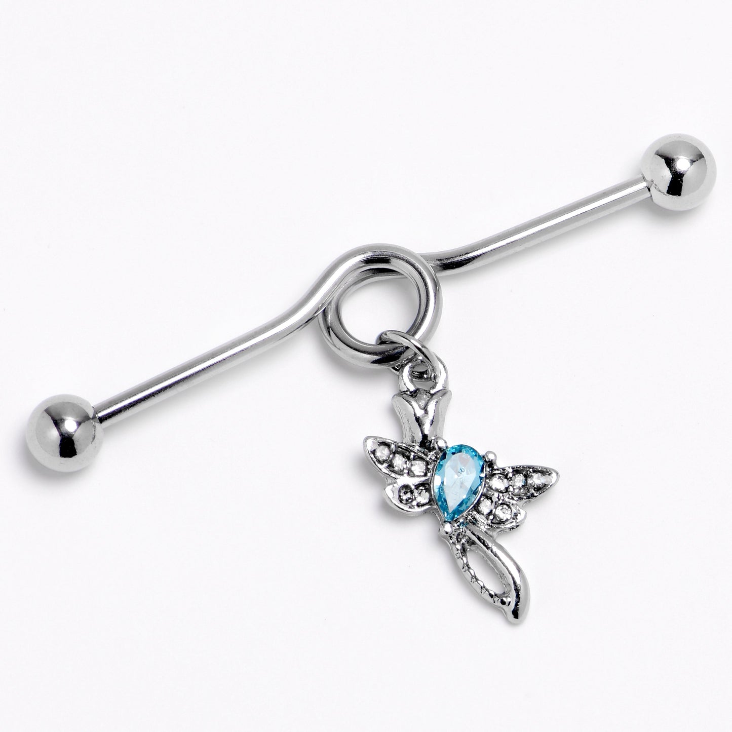 14G Blue Gem Bold Dragonfly Dangle Project Bar 38mm