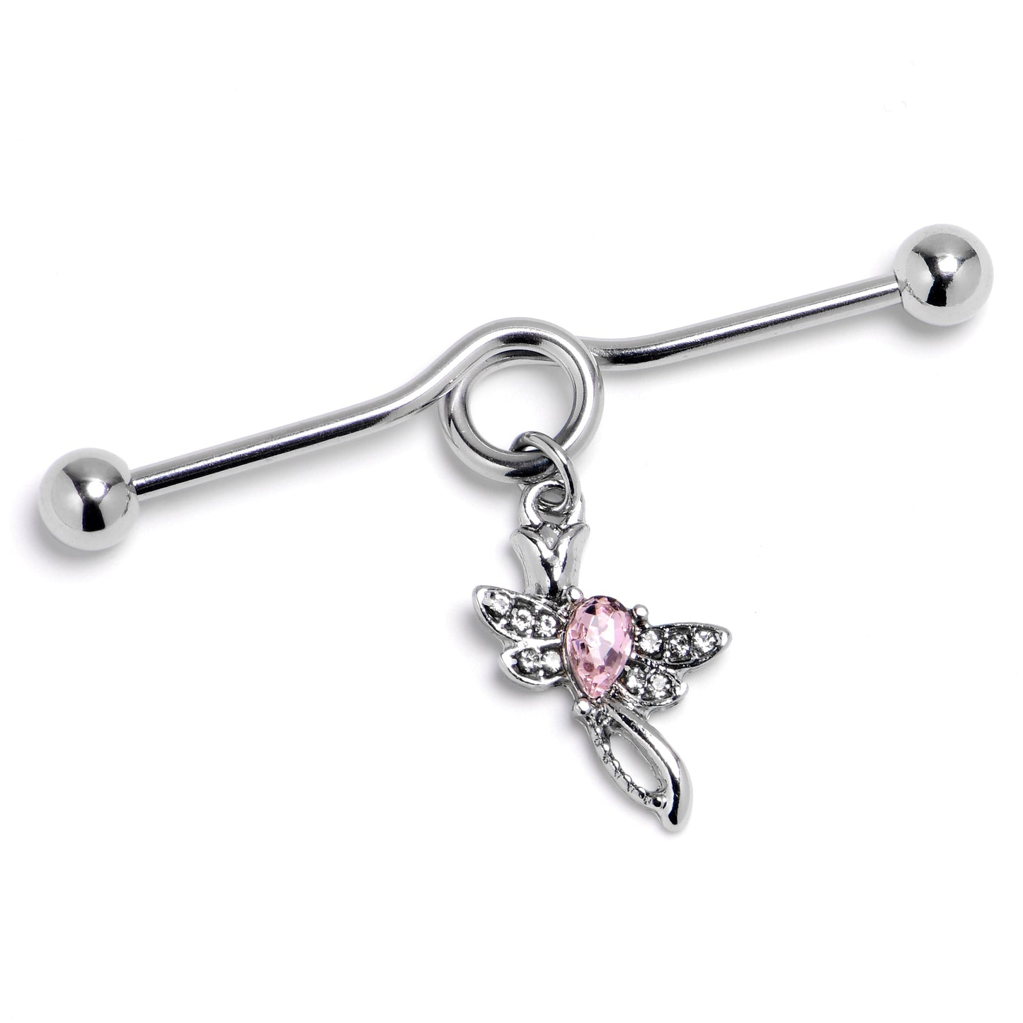 14G Pink Gem Bold Dragonfly Dangle Project Bar 38mm