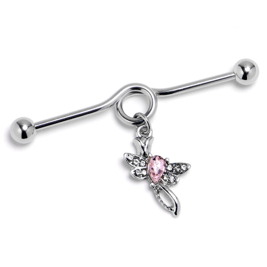 14G Pink Gem Bold Dragonfly Dangle Project Bar 38mm