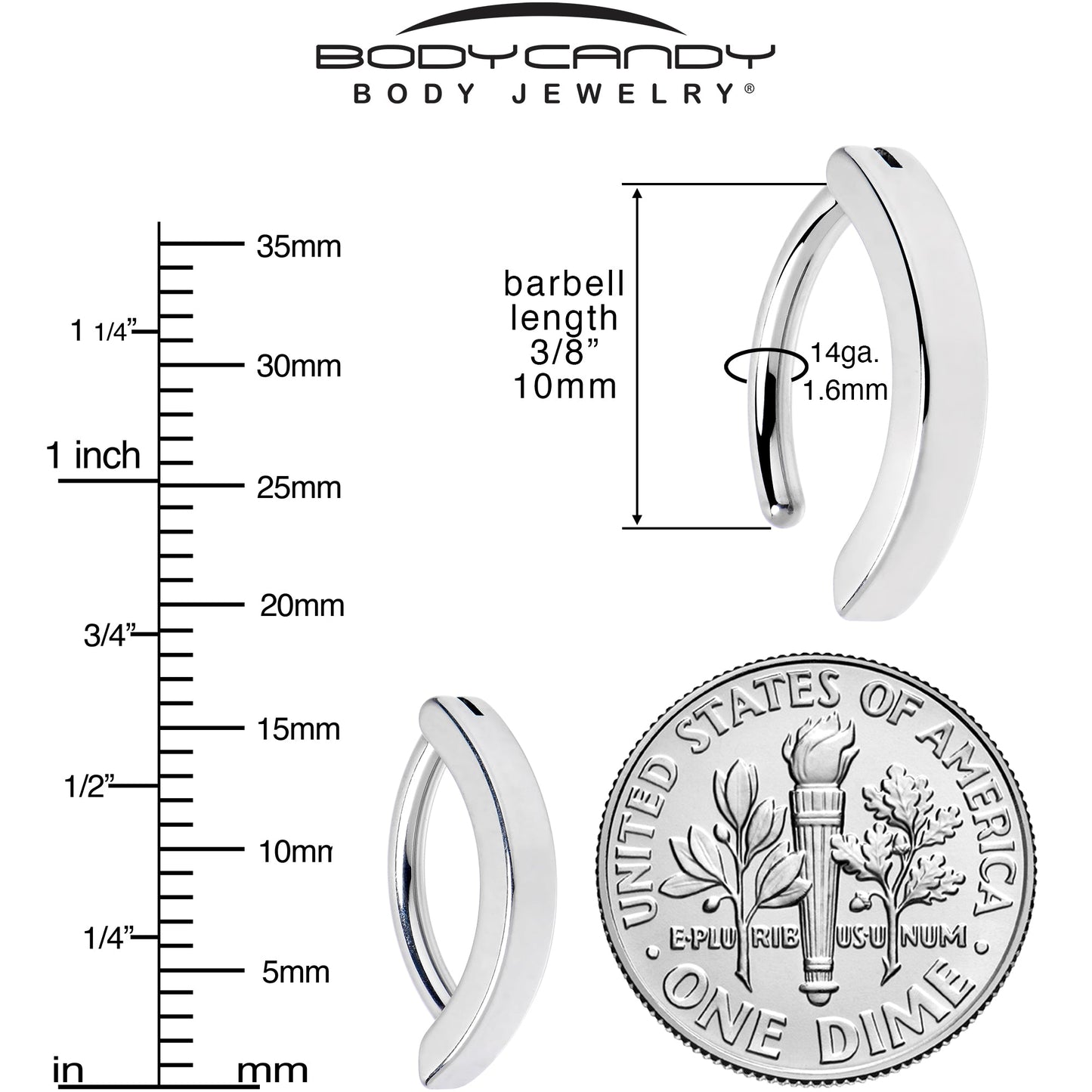 14G 3/8 316L Surgical Steel Smooth Style Hinged Hoop Belly Ring