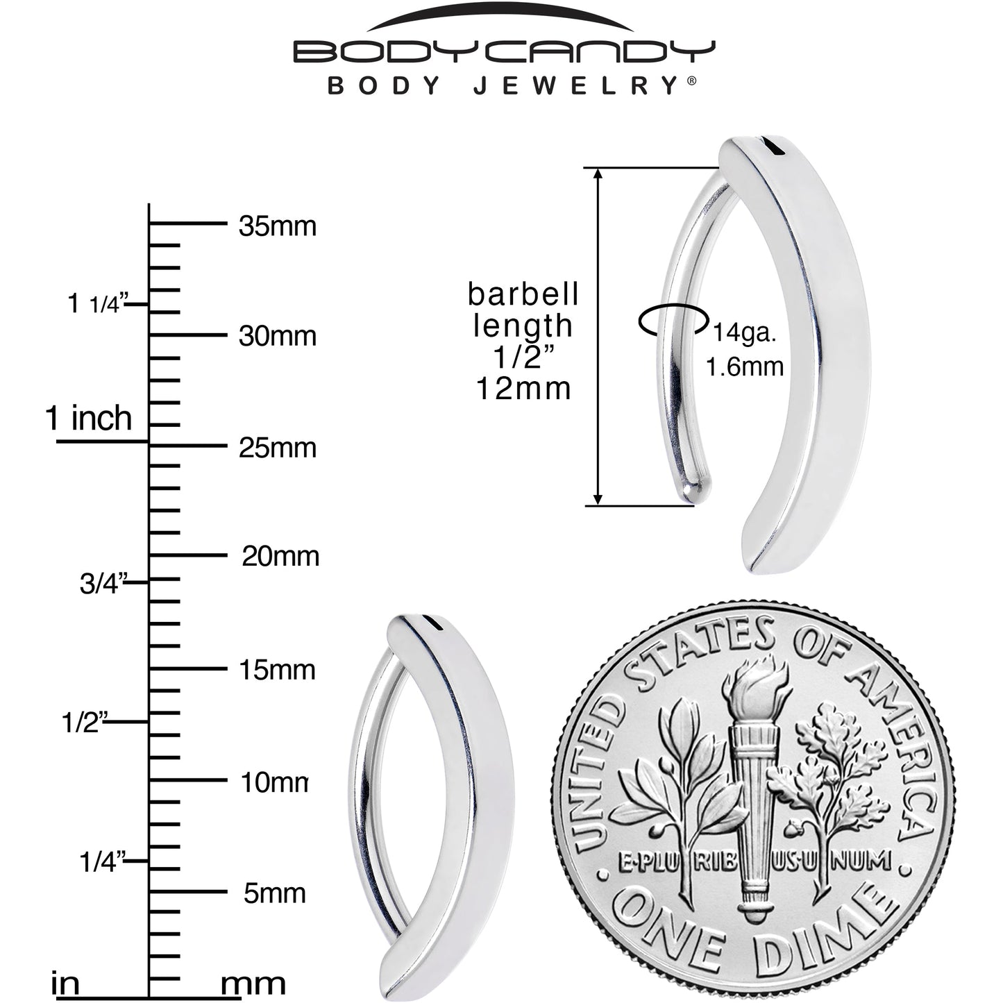 14G 1/2 316L Surgical Steel Smooth Style Hinged Hoop Belly Ring