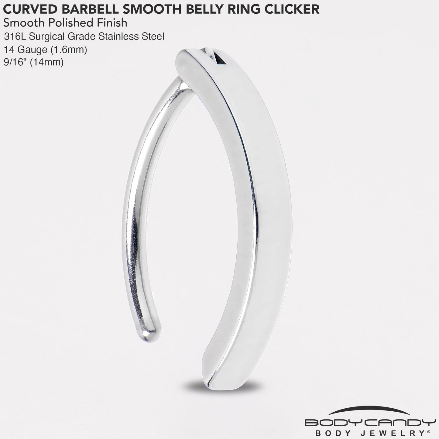 14G 9/16 316L Surgical Steel Smooth Style Hinged Hoop Belly Ring