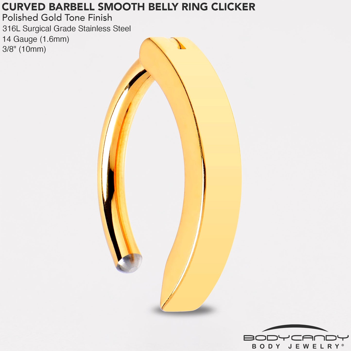 14G 3/8 Gold Tone 316L Surgical Steel Hinged Hoop Belly Ring