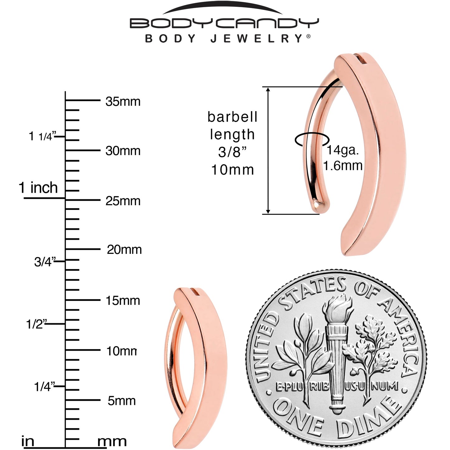 14G 3/8 Rose Gold Tone 316L Surgical Steel Smooth Style Hinged Hoop Belly Ring