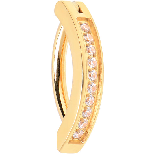 14G 3/8 Gold Tone CZ ASTM F-136 Implant Grade Titanium Hinged Hoop Belly Ring