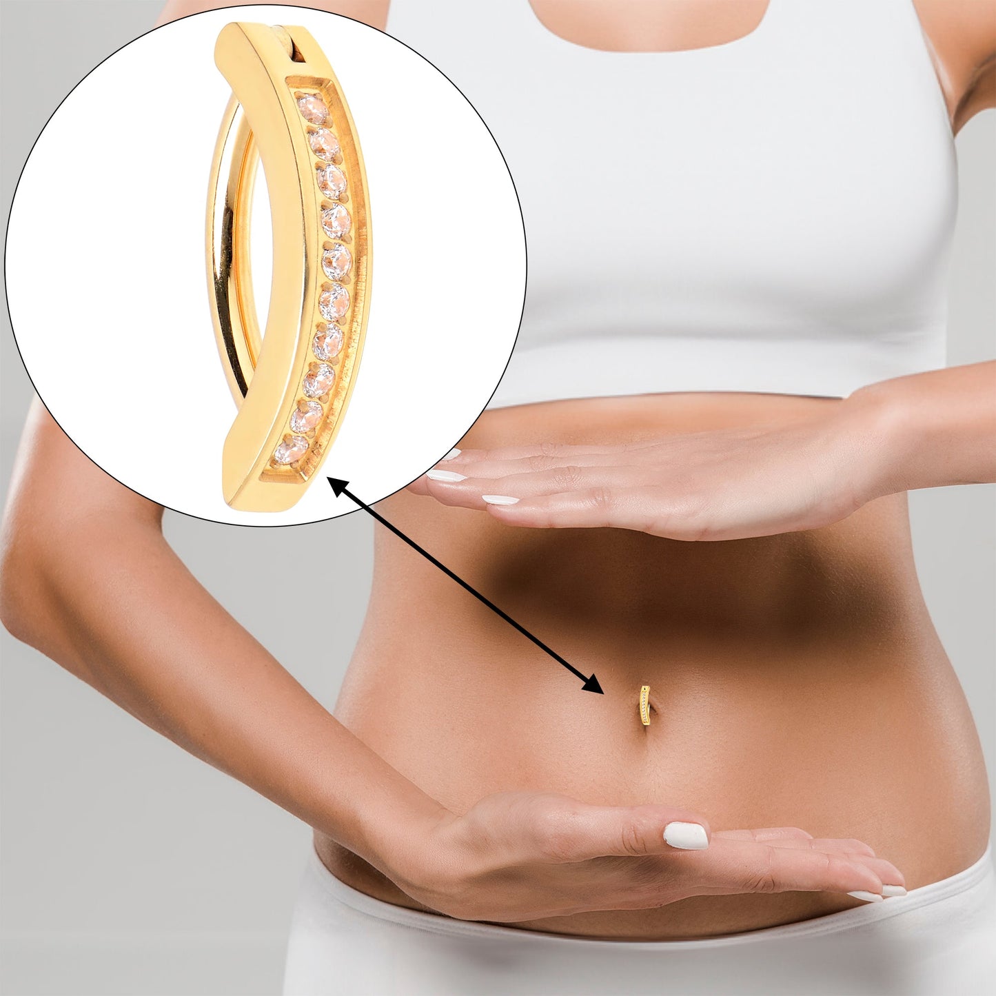 14G 3/8 Gold Tone CZ ASTM F-136 Implant Grade Titanium Hinged Hoop Belly Ring