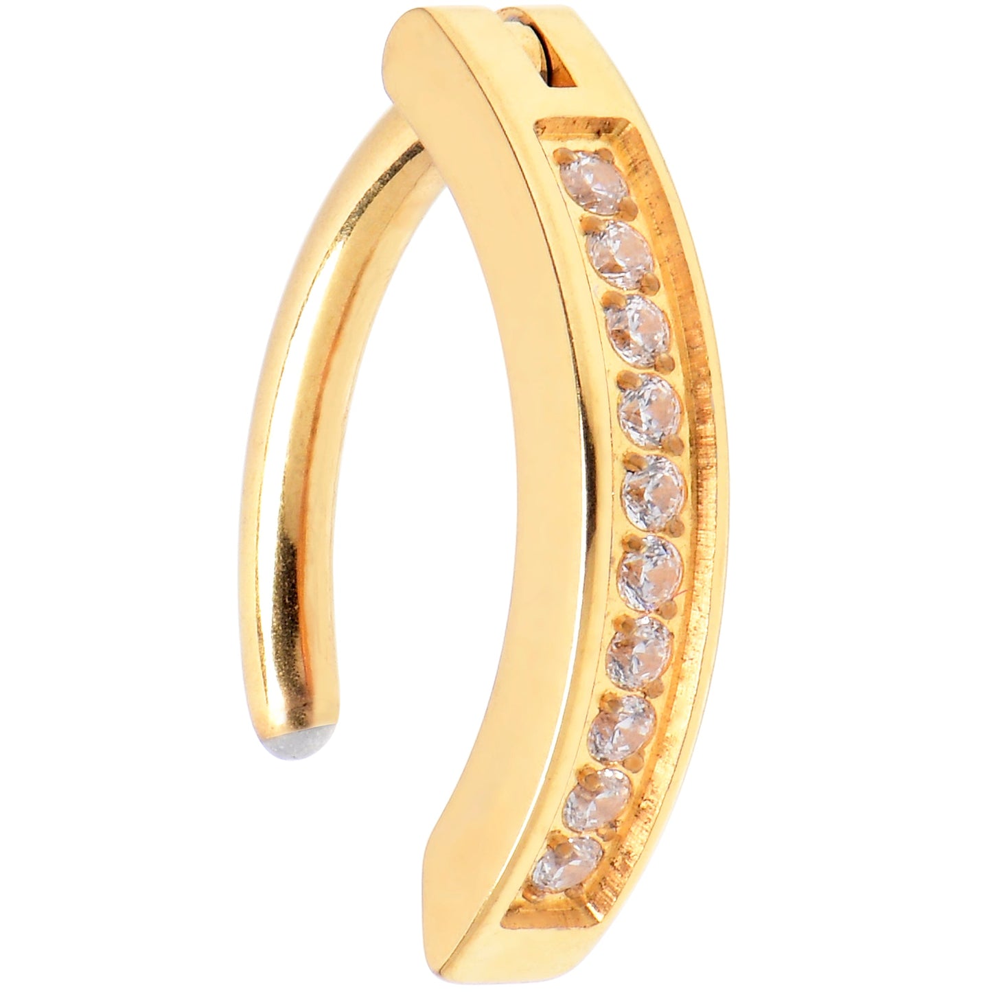 14G 3/8 Gold Tone CZ ASTM F-136 Implant Grade Titanium Hinged Hoop Belly Ring