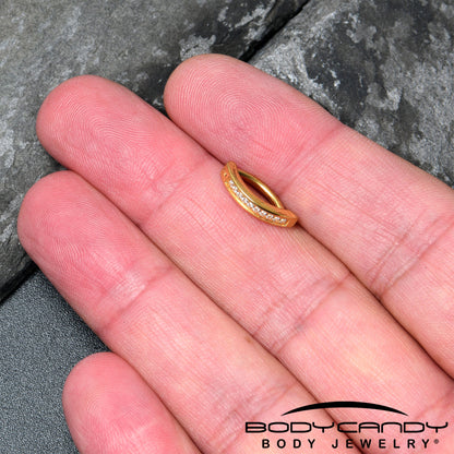 14G 3/8 Gold Tone CZ ASTM F-136 Implant Grade Titanium Hinged Hoop Belly Ring