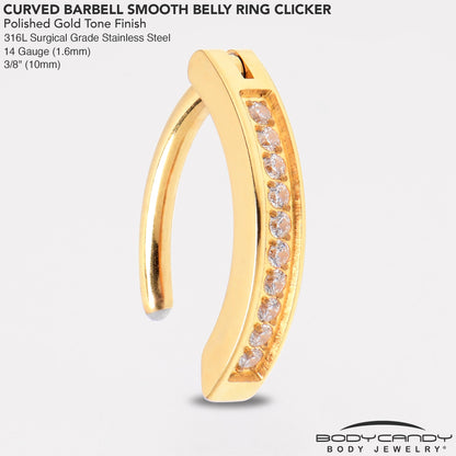 14G 3/8 Gold Tone CZ ASTM F-136 Implant Grade Titanium Hinged Hoop Belly Ring