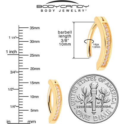 14G 3/8 Gold Tone CZ ASTM F-136 Implant Grade Titanium Hinged Hoop Belly Ring