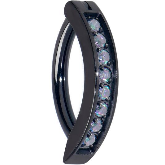 14G 3/8  Black Implant Grade Titanium CZ Paved Hinged Hoop Belly Ring