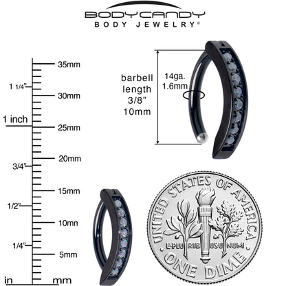 14G 3/8  Black Implant Grade Titanium CZ Paved Hinged Hoop Belly Ring