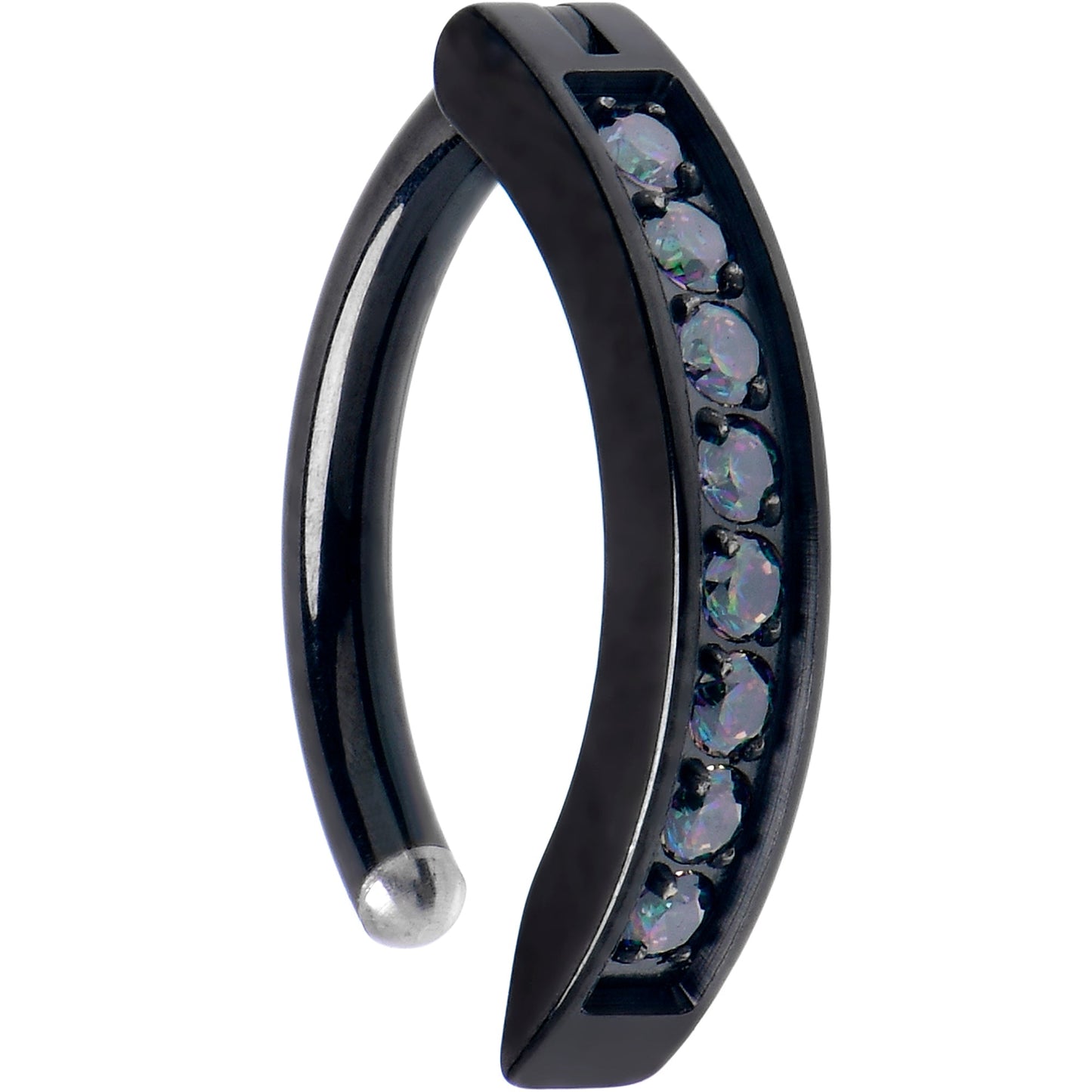 14G 3/8  Black Implant Grade Titanium CZ Paved Hinged Hoop Belly Ring