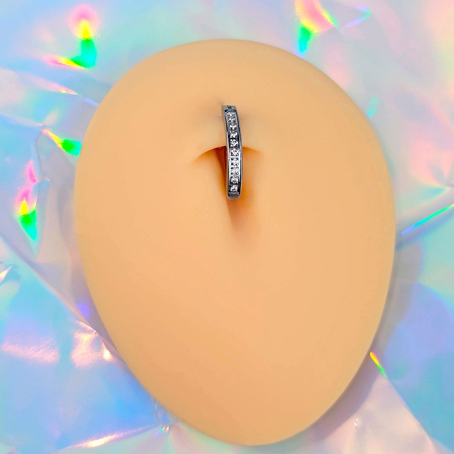 14G 1/2 Implant Grade Titanium CZ Paved Hinged Hoop Belly Ring