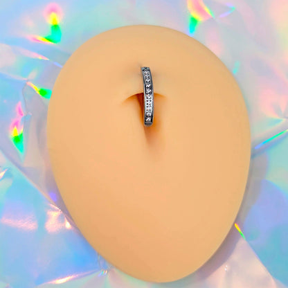 14G 1/2 Implant Grade Titanium CZ Paved Hinged Hoop Belly Ring