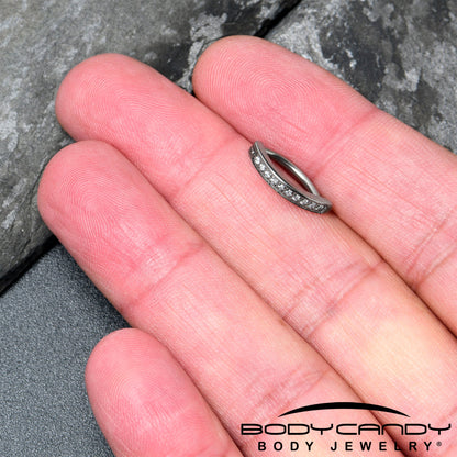 14G 1/2 Implant Grade Titanium CZ Paved Hinged Hoop Belly Ring