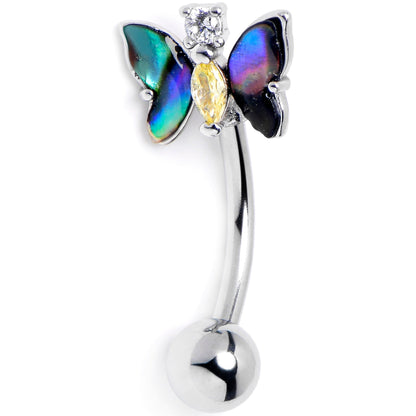 16G 5/16 Yellow Clear Gem Dark Butterfly Curved Eyebrow Ring