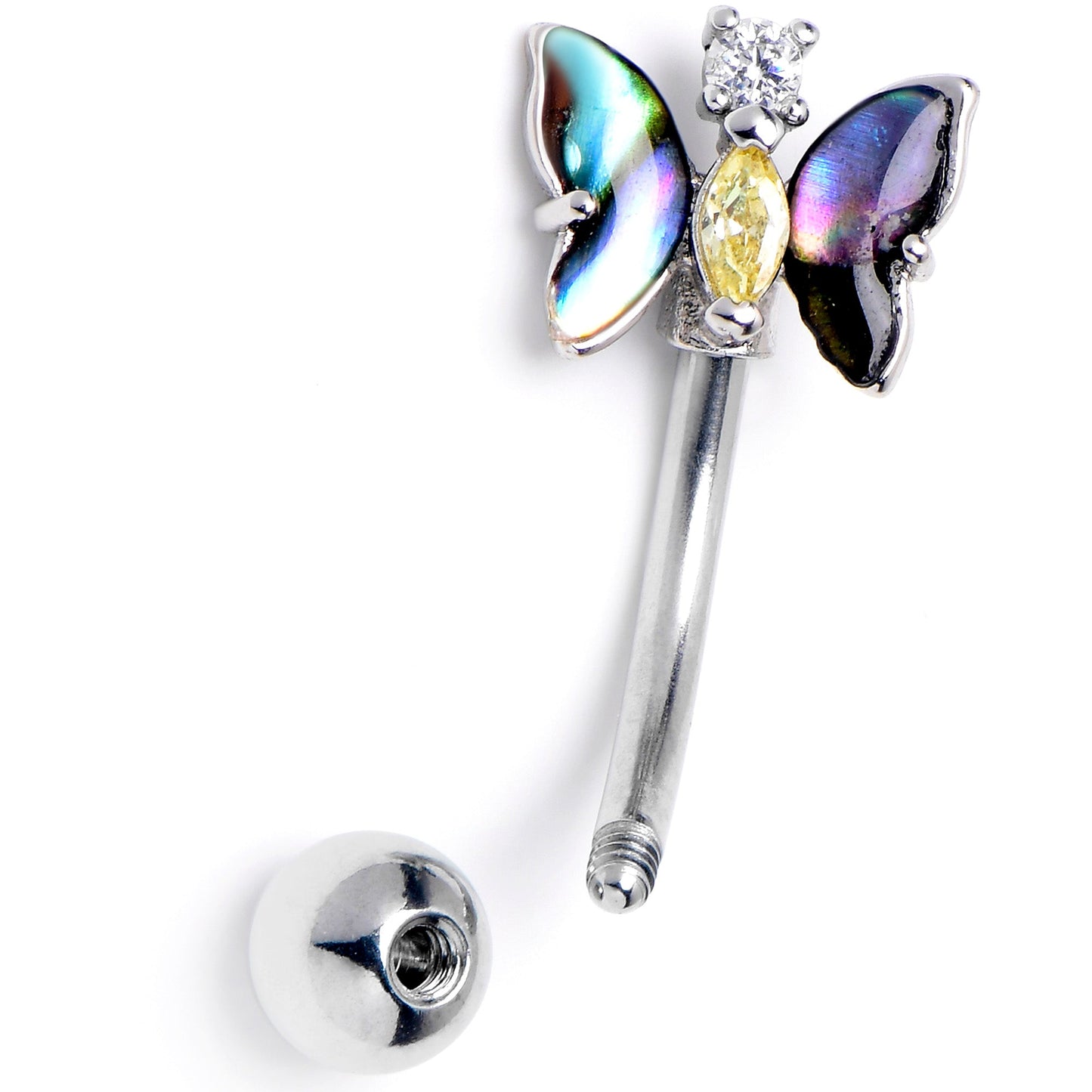 16G 5/16 Yellow Clear Gem Dark Butterfly Curved Eyebrow Ring