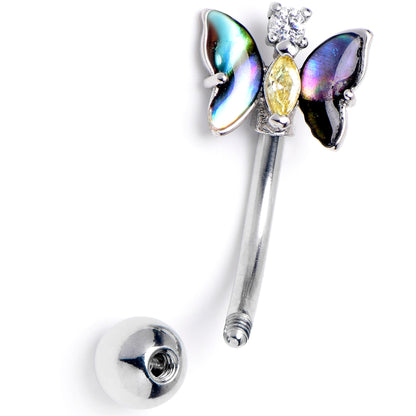 16G 5/16 Yellow Clear Gem Dark Butterfly Curved Eyebrow Ring