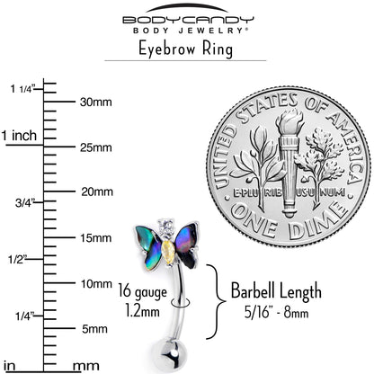 16G 5/16 Yellow Clear Gem Dark Butterfly Curved Eyebrow Ring