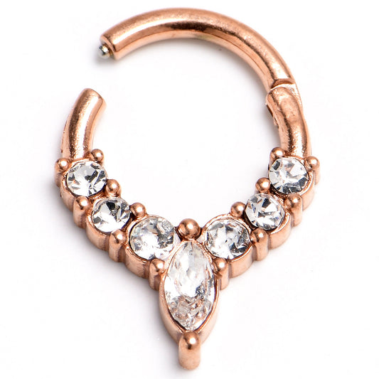 16G 5/16 Front Facing Marquise CZ Rose Gold PVD Precision Hinge Closure Segment Ring