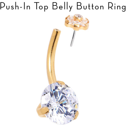 Clear CZ Gem Gold Hue ASTM F-136 Implant Grade Titanium Threadless Belly Ring