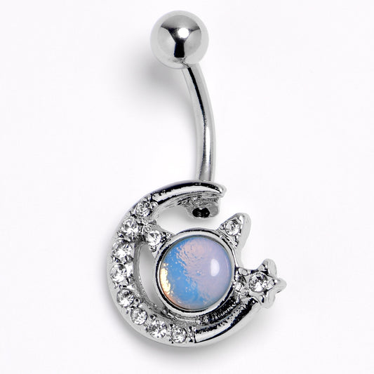 Blue Faux Opal Clear Gem Crescent Moon Star Heavenly Belly Ring