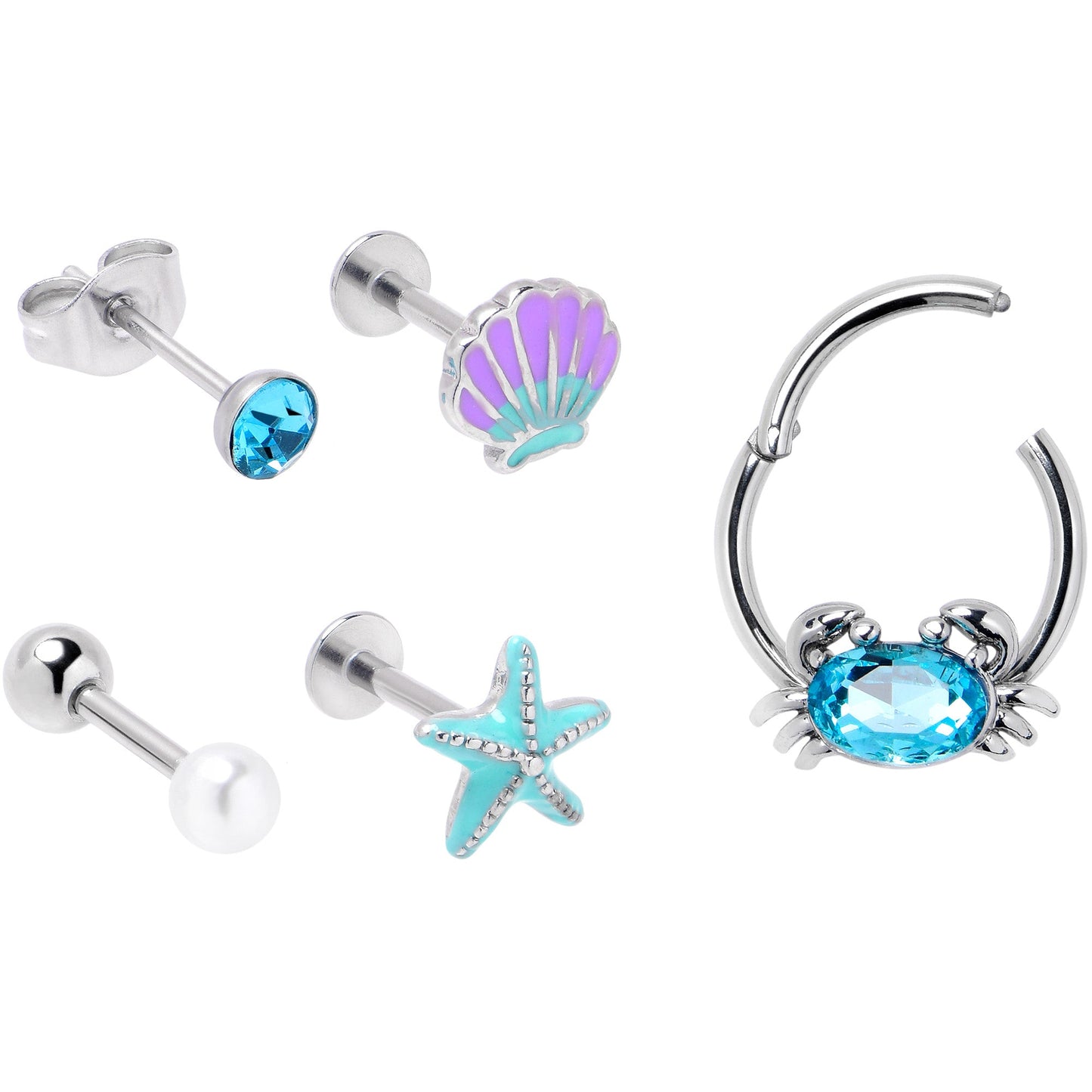 16G Blue Gem Nautical Labret Segment Ring Ear Curation Set of 5