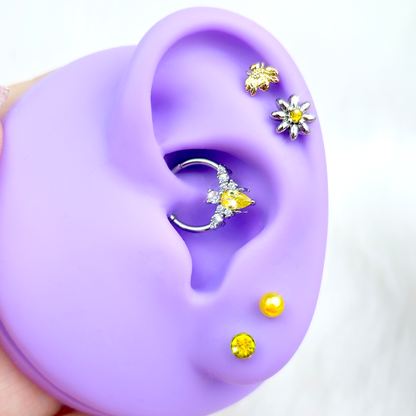 16G Yellow Gem Bee Flower Labret Segment Ring Ear Curation Set of 5