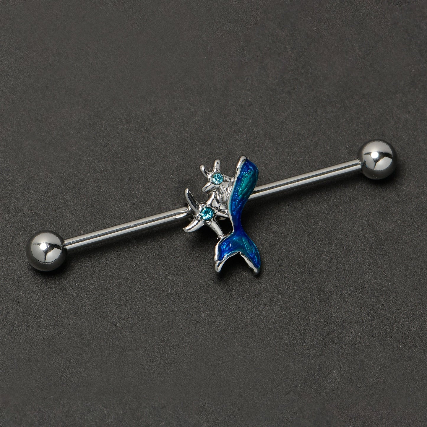 14G Blue Gem Blue Mermaid Tail Star Industrial Barbell 38mm