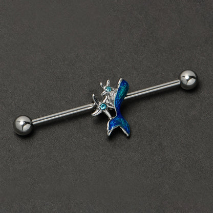 14G Blue Gem Blue Mermaid Tail Star Industrial Barbell 38mm