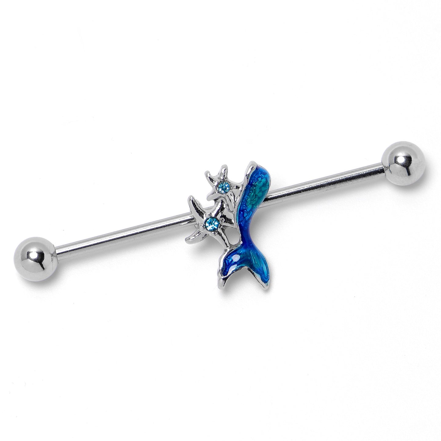 14G Blue Gem Blue Mermaid Tail Star Industrial Barbell 38mm