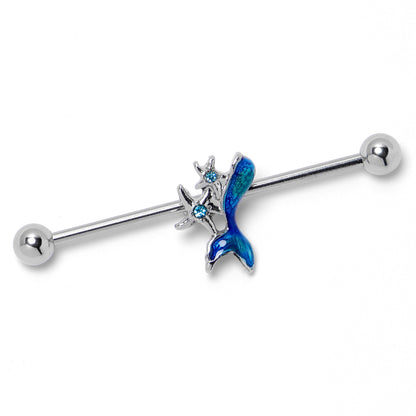 14G Blue Gem Blue Mermaid Tail Star Industrial Barbell 38mm