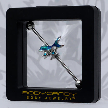 14G Blue Gem Blue Mermaid Tail Star Industrial Barbell 38mm