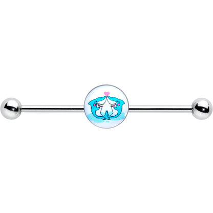 14G Loving Blue Whales Industrial Barbell 38mm
