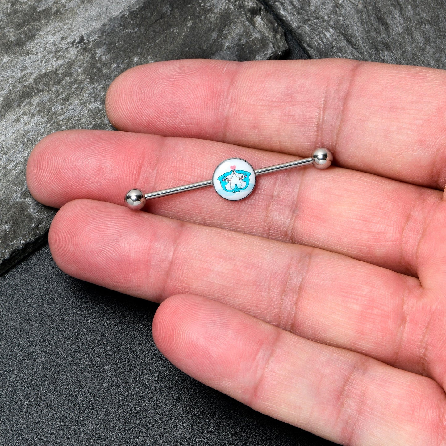 14G Loving Blue Whales Industrial Barbell 38mm