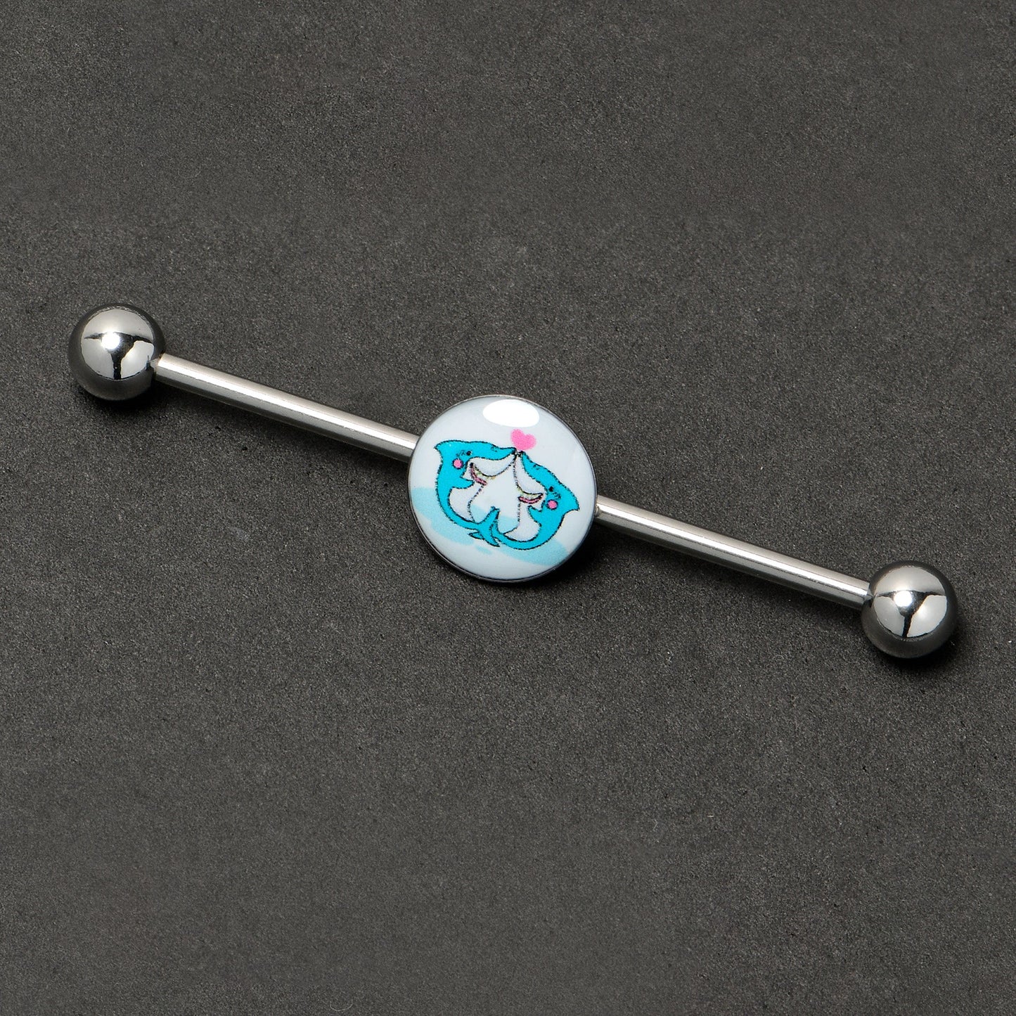 14G Loving Blue Whales Industrial Barbell 38mm