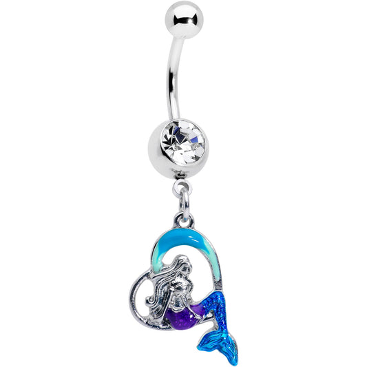 Clear Gem Mermaid Love Blue Dangle Belly Ring