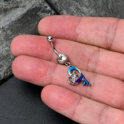 Clear Gem Mermaid Love Blue Dangle Belly Ring