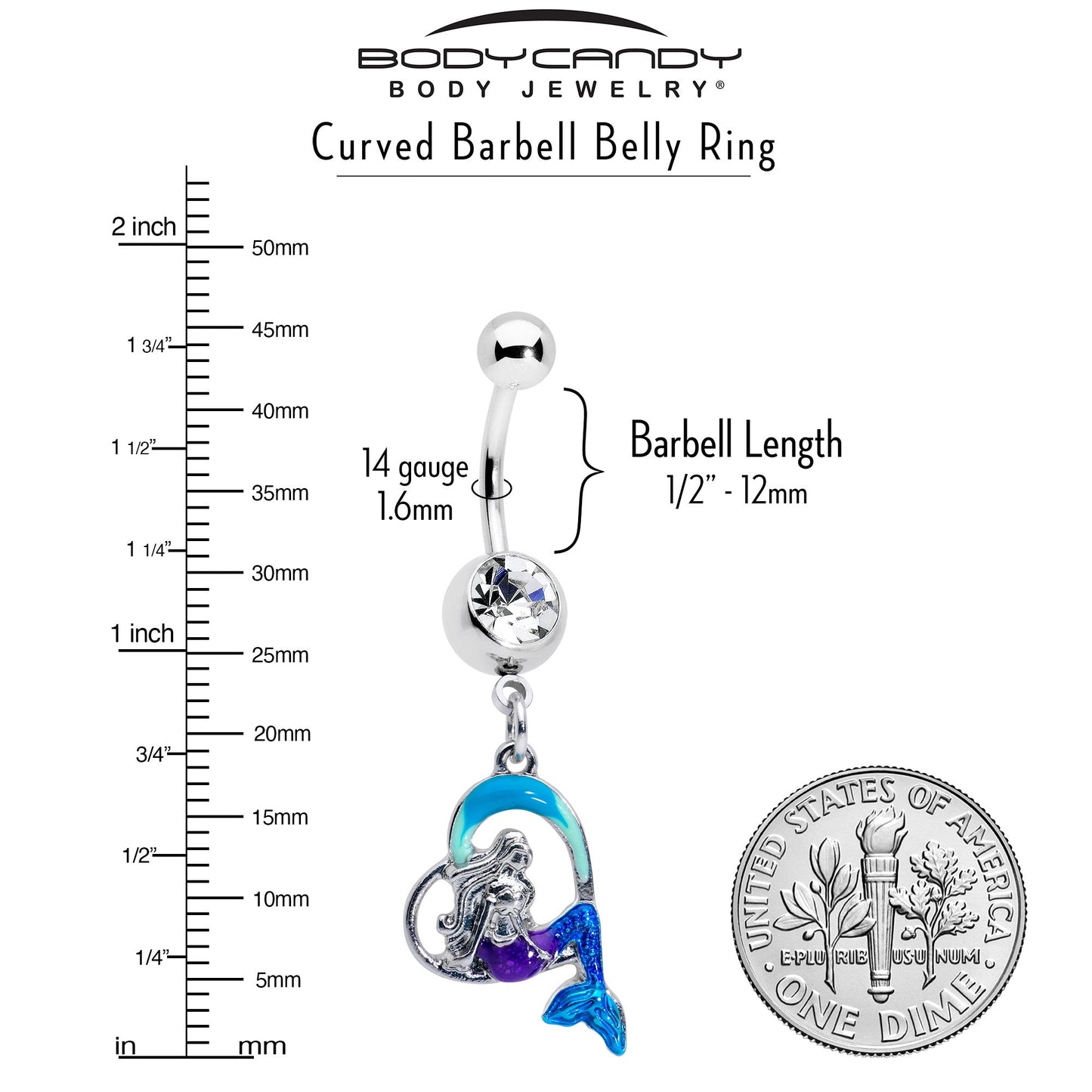 Clear Gem Mermaid Love Blue Dangle Belly Ring