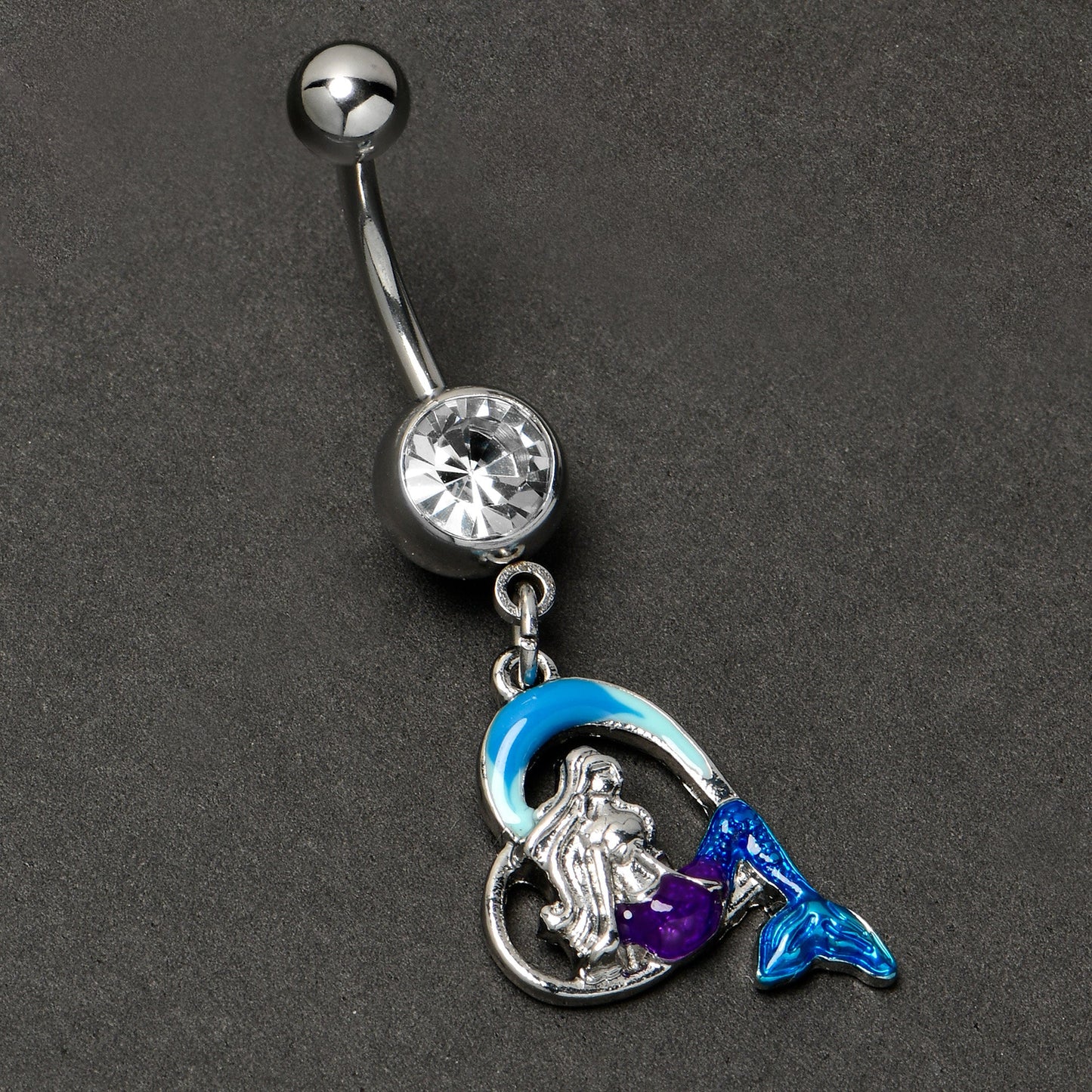 Clear Gem Mermaid Love Blue Dangle Belly Ring