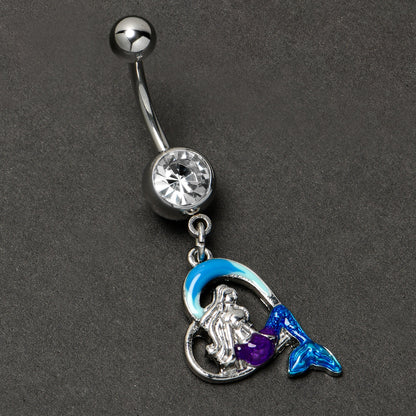 Clear Gem Mermaid Love Blue Dangle Belly Ring