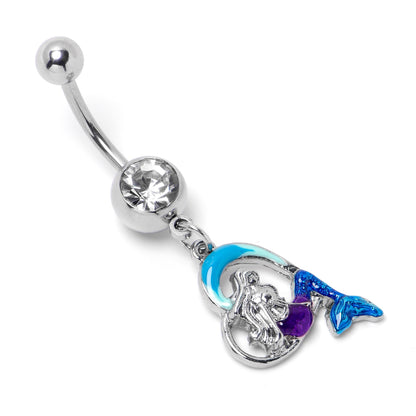 Clear Gem Mermaid Love Blue Dangle Belly Ring