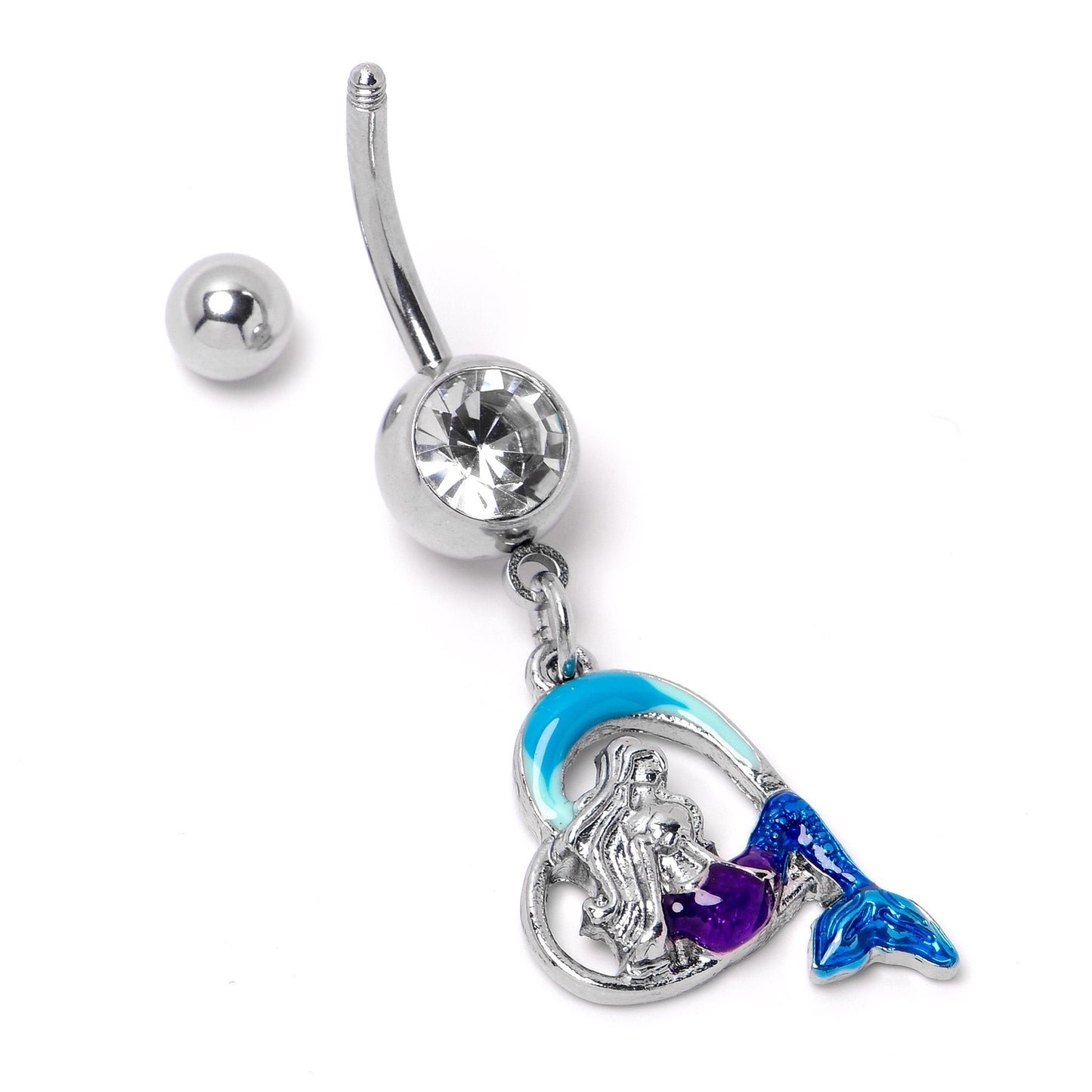 Clear Gem Mermaid Love Blue Dangle Belly Ring