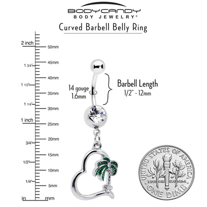 Clear Gem Palm Tree Love Heart Dangle Belly Ring